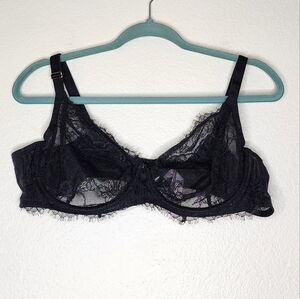 Victoria’s Secret Black Lace Sheer Unlined Demi Bra 42C